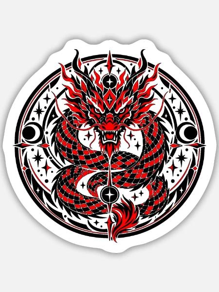 Himmlisches chinesisches Drachenemblem - Sticker Größe M (15 x 15 cm) - Mattweiß