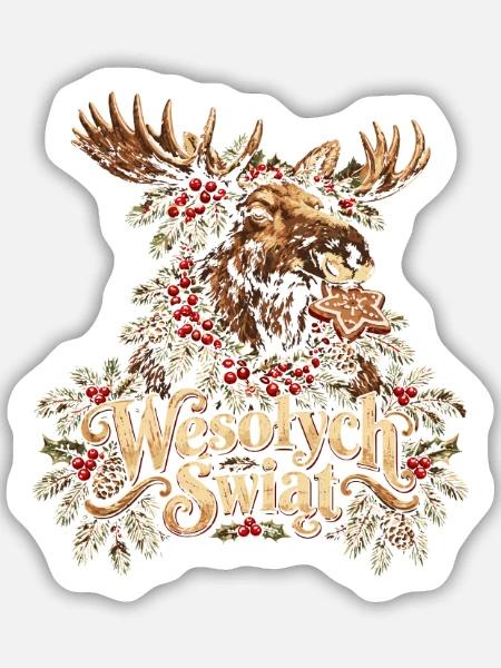 Wesołych Świąt – Polnischer Weihnachtselch - Sticker Größe M (15 x 15 cm) - Mattweiß