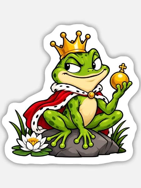 Schelmischer Froschkönig - Sticker Größe M (15 x 15 cm) - Mattweiß