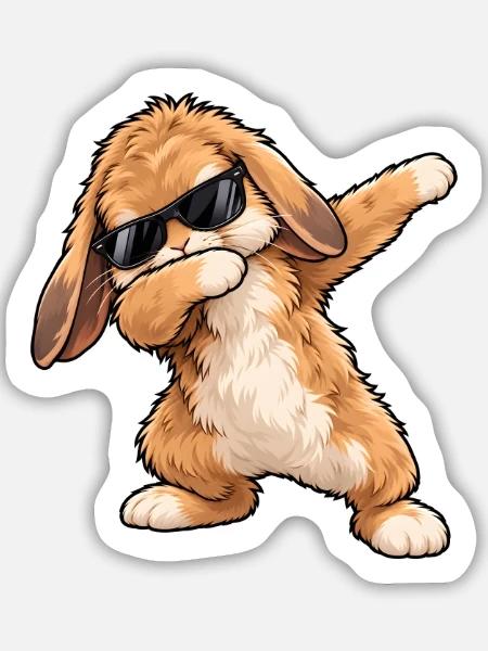 Dabbing-Teddykaninchen - Sticker Größe M (15 x 15 cm) - Mattweiß