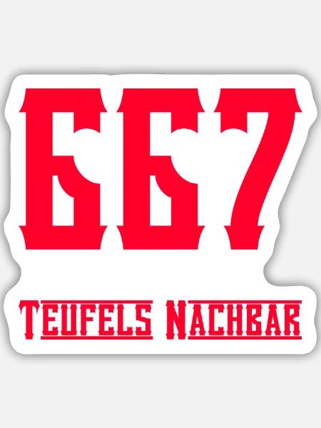 667 Teufels Nachbar - lustiger Spruch - Sticker Größe M (15 x 15 cm) - Mattweiß