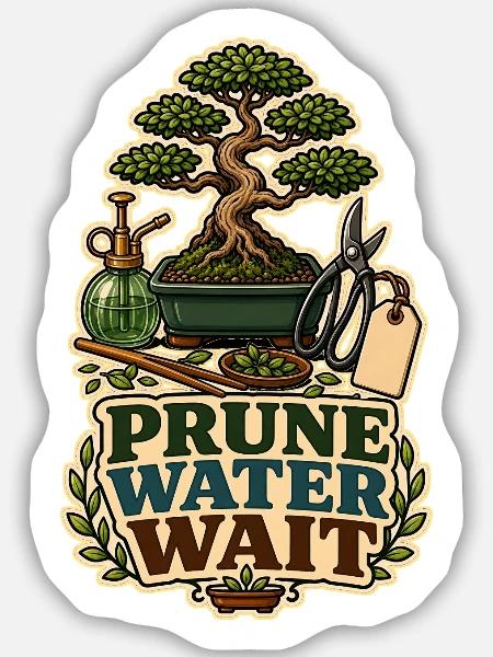 PRUNE WATER WAIT Pflanzen - Sticker Größe M (15 x 15 cm) - Mattweiß