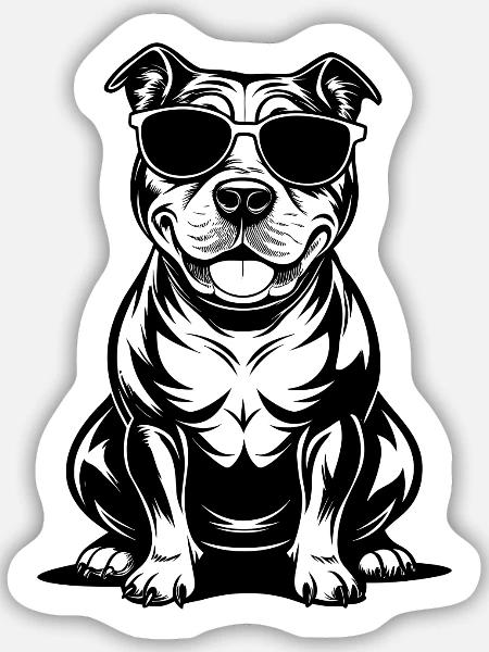 Hund mit Sonnenbrille - Sticker Größe M (15 x 15 cm) - Mattweiß