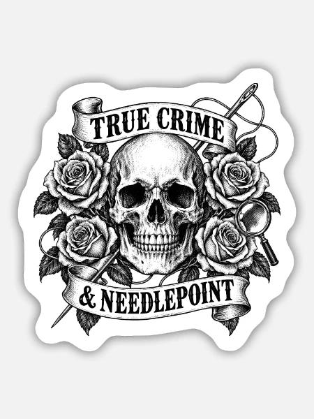 True Crime und Nadelstich-Skull Rose - Sticker Größe M (15 x 15 cm) - Mattweiß