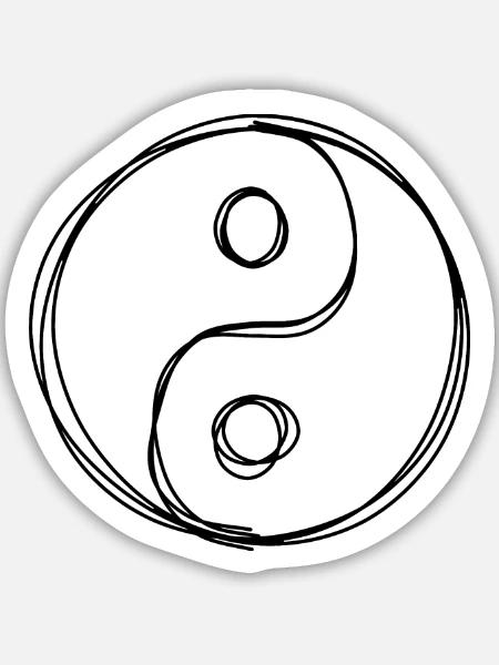 Yin und Yang handgezeichnet - Sticker Größe M (15 x 15 cm) - Mattweiß