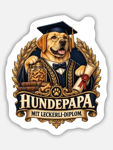 Hundepapa mit Leckerli-Diplom - Sticker Größe M (15 x 15 cm) - Mattweiß