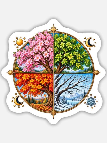 Vier Jahreszeiten Baumkreis - Sticker Größe M (15 x 15 cm) - Mattweiß