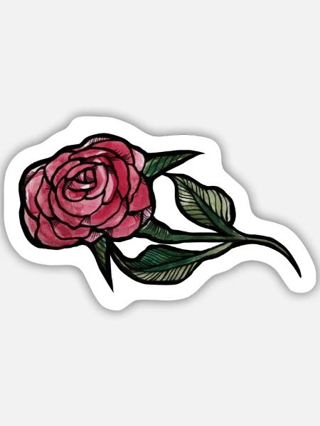 Karmesinrose Aquarell - Sticker Größe M (15 x 15 cm) - Mattweiß