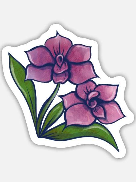 Lila Orchideen-Duo - Sticker Größe M (15 x 15 cm) - Mattweiß