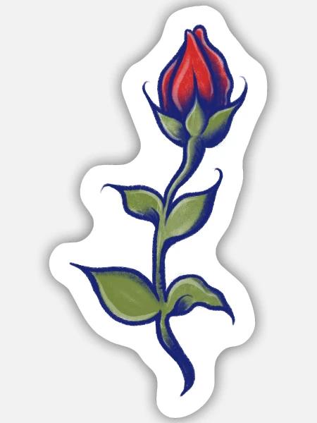 Blauer Umriss Rose Bloom - Sticker Größe M (15 x 15 cm) - Mattweiß