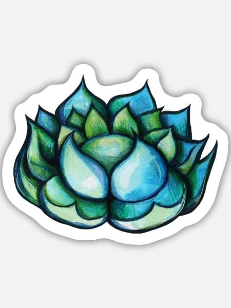 Blaugrüne Aquarell-Sukkulente - Sticker Größe M (15 x 15 cm) - Mattweiß