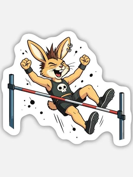 Bunny Punk Hochsprung-Athlet - Sticker Größe M (15 x 15 cm) - Mattweiß