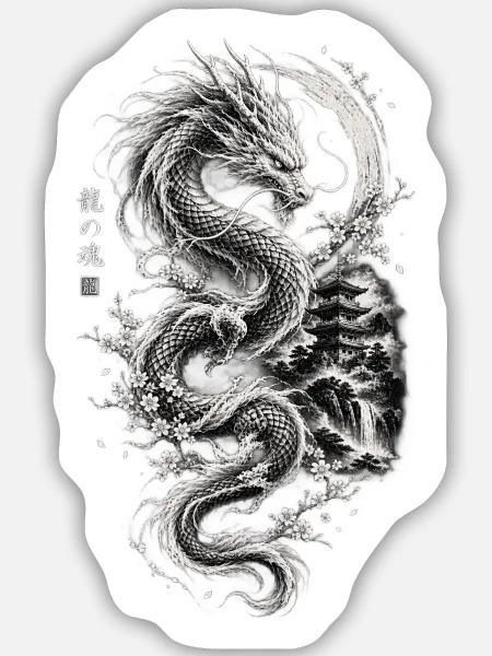Japanischer Drache  - Sticker Größe M (15 x 15 cm) - Mattweiß