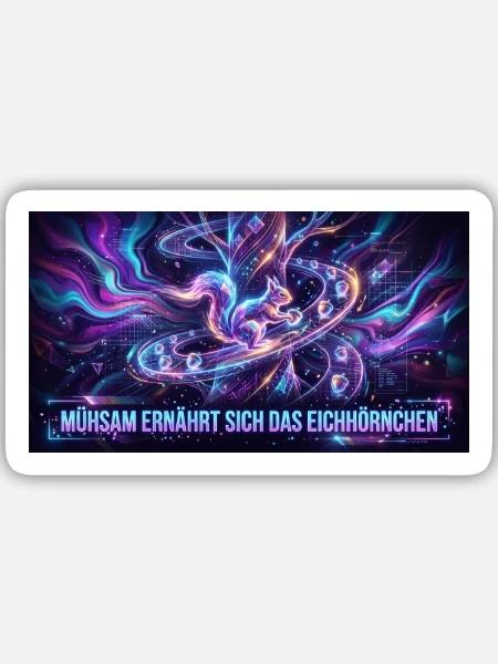 Neon-Eichhörnchen im Galaxienfluss - Sticker Größe M (15 x 15 cm) - Mattweiß
