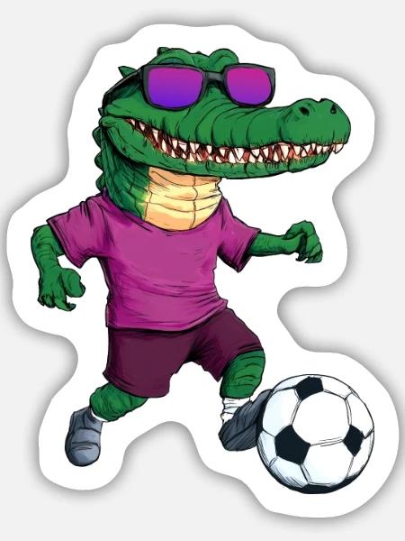 Alligator Fussball Krokodil - Sticker Größe M (15 x 15 cm) - Mattweiß
