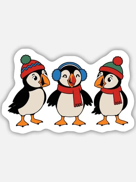 Drei Weihnachts-Papageitaucher – Weihnachten - Sticker Größe M (15 x 15 cm) - Mattweiß