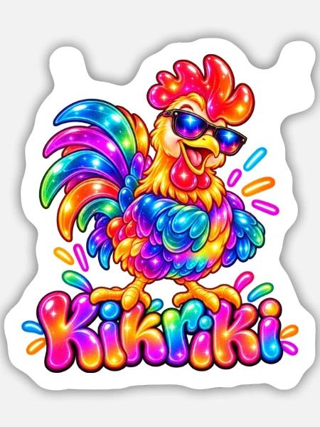Buntes Huhn mit Sonnenbrille - Sticker Größe M (15 x 15 cm) - Mattweiß