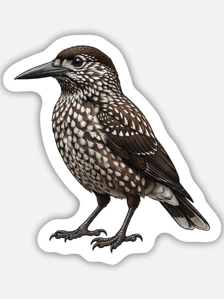 Dünnschnabelnussknacker – Vogelillustration - Sticker Größe M (15 x 15 cm) - Mattweiß