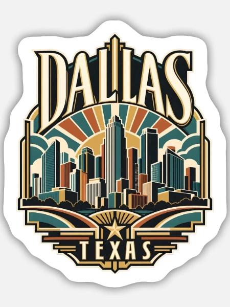 Dallas Skyline Retro Texas - Sticker Größe M (15 x 15 cm) - Mattweiß