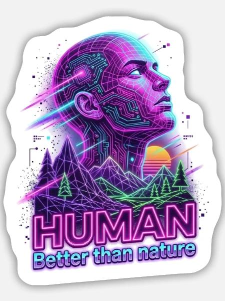 Human_-_better_than_Nature_-_Retrowave - Sticker Größe M (15 x 15 cm) - Mattweiß