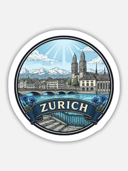 Zürich Schweiz Reiseabzeichen Grossmunster Geschenk - Sticker Größe M (15 x 15 cm) - Mattweiß