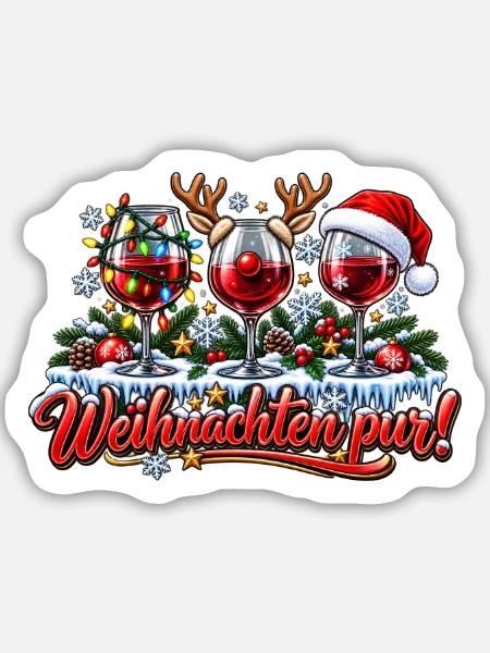 Weihnachtswein Pur - Sticker Größe M (15 x 15 cm) - Mattweiß