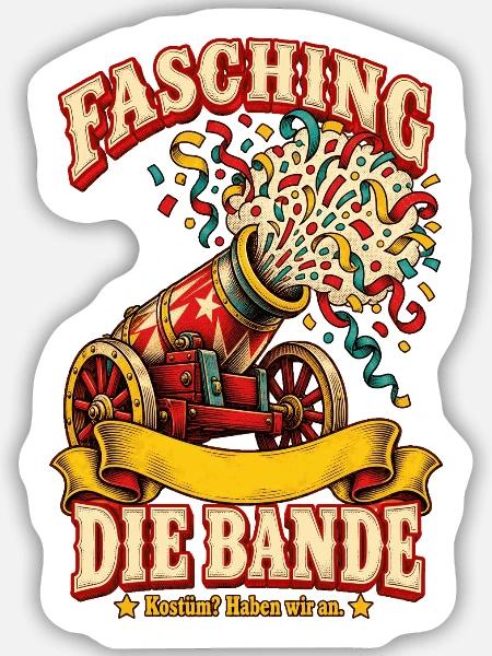 Fasching Die Bande Gruppenkostüm - Sticker Größe M (15 x 15 cm) - Mattweiß