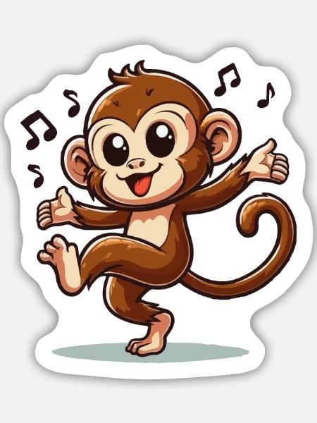 Tanzender Affe mit Musiknoten - Sticker Größe M (15 x 15 cm) - Mattweiß
