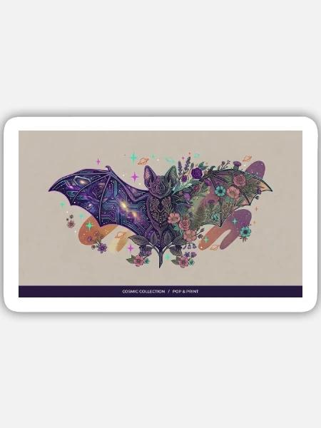 Kosmische Fledermaus Blumen - Sticker Größe M (15 x 15 cm) - Mattweiß