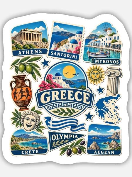 Griechenland Reisesticker - Sticker Größe M (15 x 15 cm) - Mattweiß