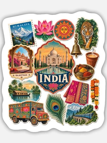 Indien Reisesticker - Sticker Größe M (15 x 15 cm) - Mattweiß