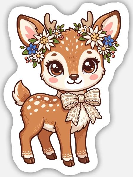 Blumenkranz Reh - Sticker Größe M (15 x 15 cm) - Mattweiß