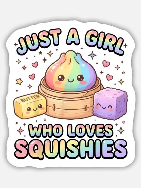Mädchen liebt Squishies Regenbogen - Sticker Größe M (15 x 15 cm) - Mattweiß