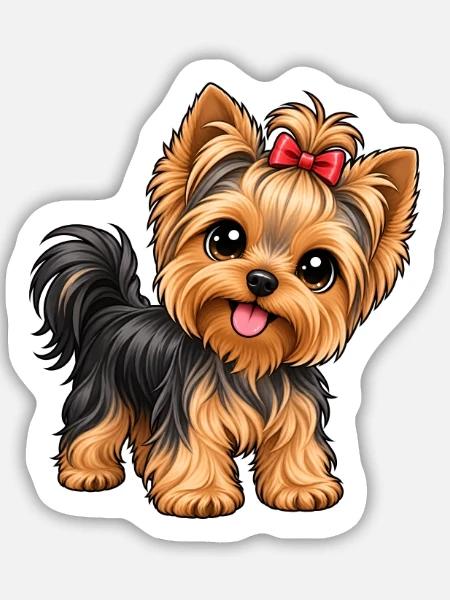 Yorkshire Terrier im Kawaii-Stil - Sticker Größe M (15 x 15 cm) - Mattweiß