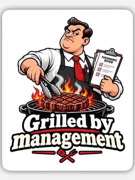 Grilled by Management - Sticker Größe M (15 x 15 cm) - Mattweiß