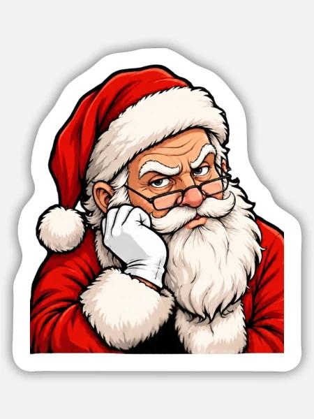 Grimmiger Santa im klassischen Rot - Sticker Größe M (15 x 15 cm) - Mattweiß