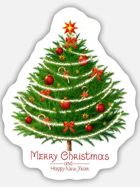 Weihnachtsbaum mit Kugeln. - Sticker Größe M (15 x 15 cm) - Mattweiß