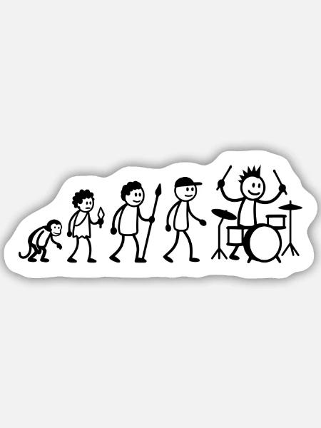 Evolution Drummer Strichmänchen Schlagzeug - Sticker Größe M (15 x 15 cm) - Mattweiß