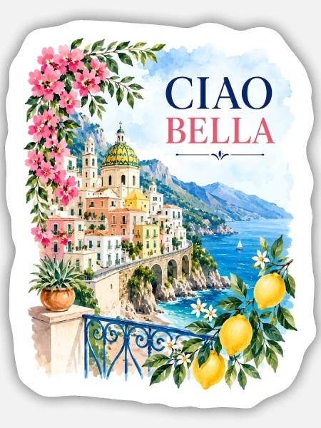 Ciao Bella - Sticker Größe M (15 x 15 cm) - Mattweiß