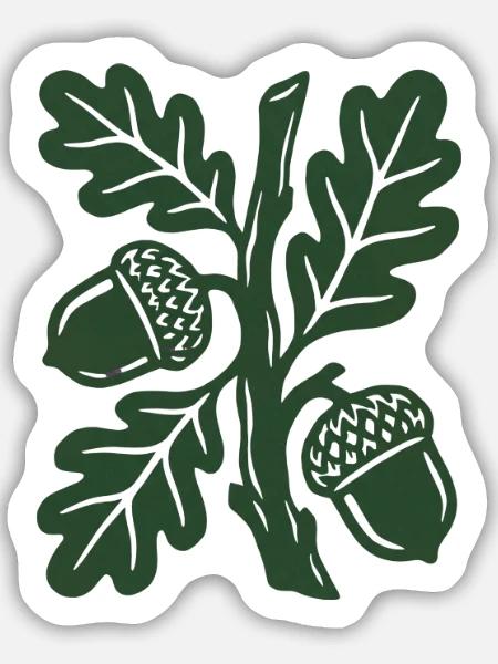 Eichenlaub Holzschnitt Grafik - Sticker Größe M (15 x 15 cm) - Mattweiß
