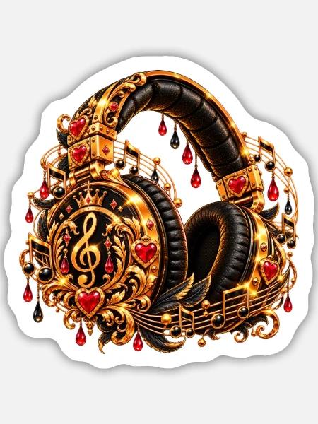 Goldene Herzmusik Kopfhörer-Design - Sticker Größe M (15 x 15 cm) - Mattweiß
