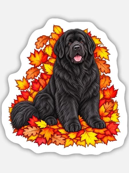 Neufundländer mit Ahornlaub - Sticker Größe M (15 x 15 cm) - Mattweiß