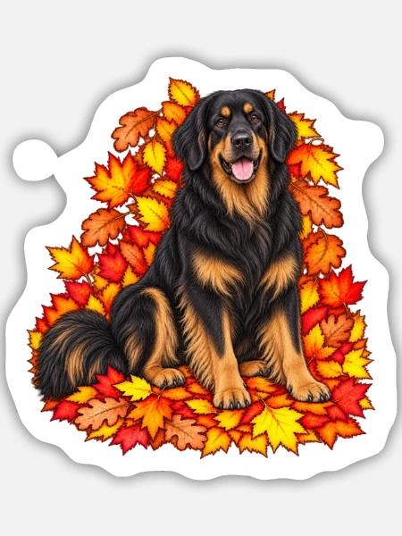 Hovawart im Herbstlaub - Sticker Größe M (15 x 15 cm) - Mattweiß