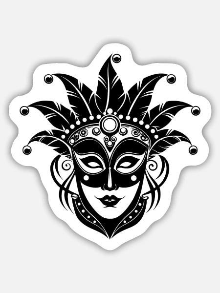 Karnevalsmaske - Sticker Größe M (15 x 15 cm) - Mattweiß