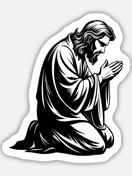 Jesus kniend und betend - Sticker Größe M (15 x 15 cm) - Mattweiß