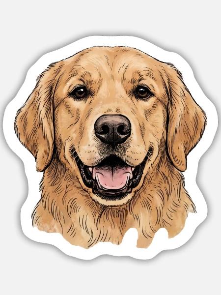 Goldener Retriever Porträt Illustration - Sticker Größe M (15 x 15 cm) - Mattweiß