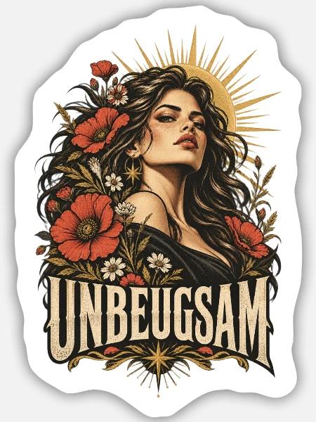 Unbeugsam Blütenporträt Frau - Sticker Größe M (15 x 15 cm) - Mattweiß