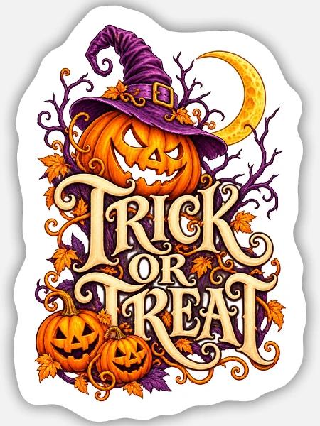 Halloween - Trick or Treat - Sticker Größe M (15 x 15 cm) - Mattweiß