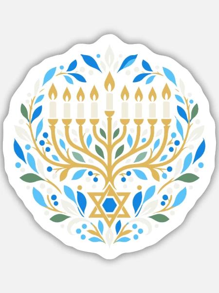 Chanukka-Motiv mit Chanukkia und Davidstern - Sticker Größe M (15 x 15 cm) - Mattweiß