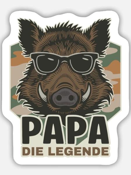 Papa die Legende Wildschwein - Sticker Größe M (15 x 15 cm) - Mattweiß